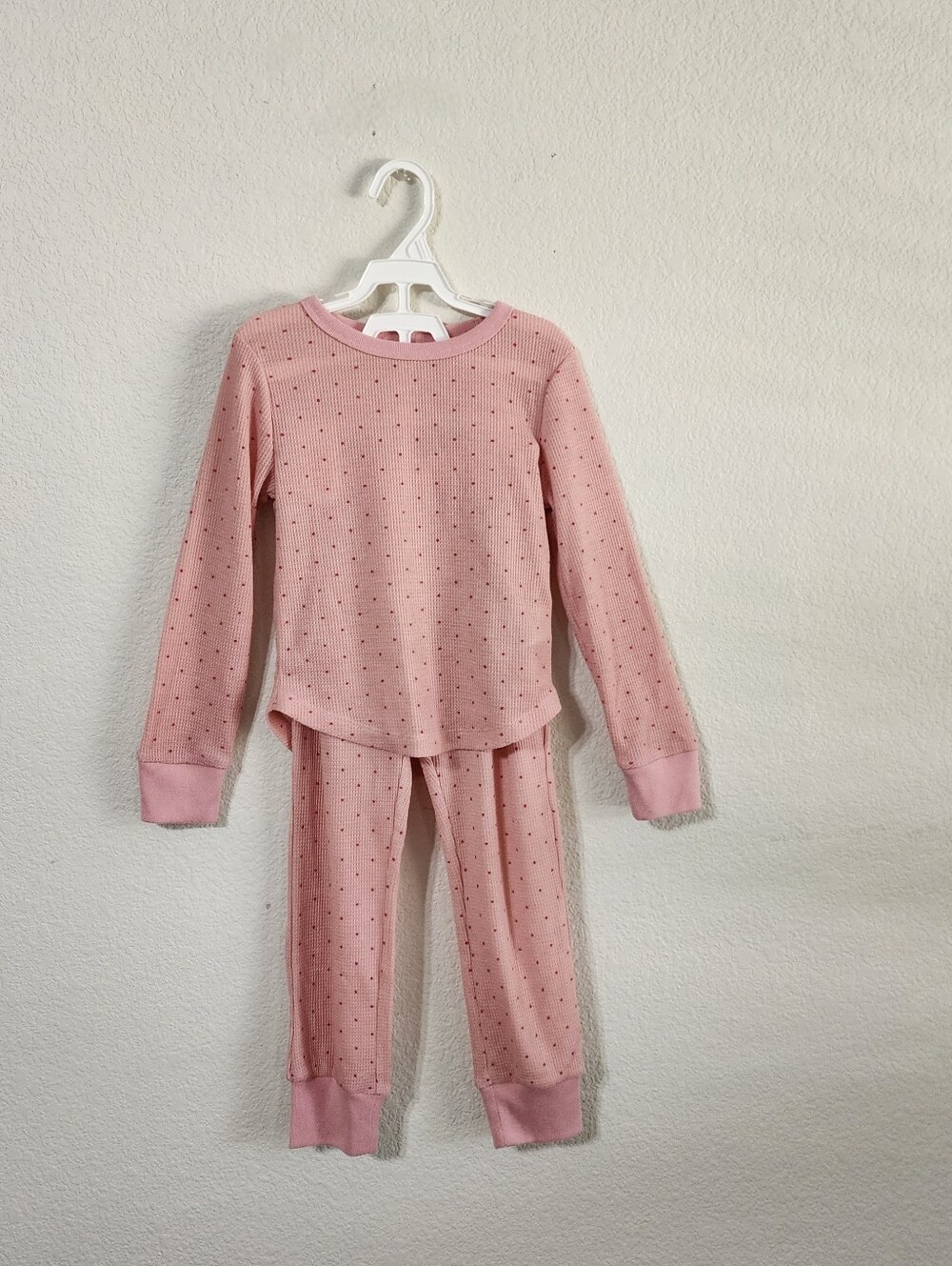 GAP Kids Girls 6 Pink Waffle PJ Polka Dots Print Jogger Set
